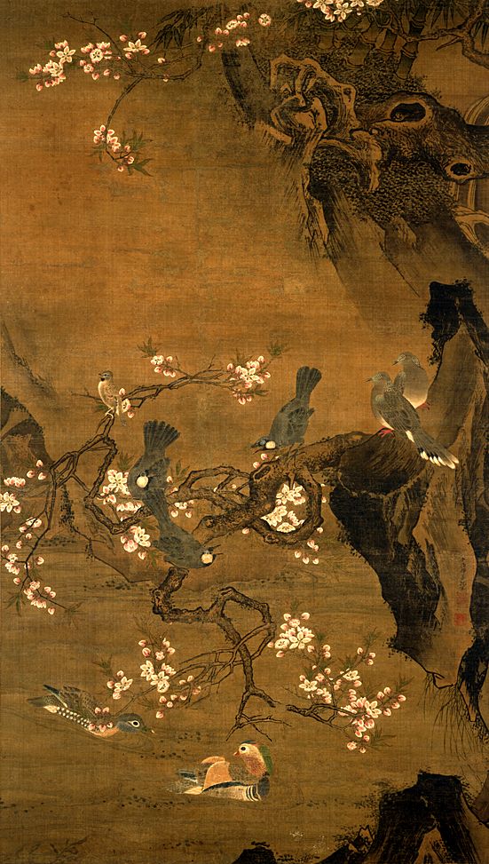 呂紀作『四季花鳥図』（明時代）（重要文化財）（東京国立博物館蔵）